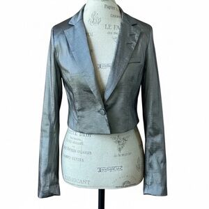 House Of Harlowe 1960 Dark Silver Fitted And Cropped Jacket Medium EUC!